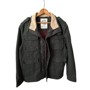 RIG UTILITY Black Heavyweight Canvas Coat Lined Buffalo Plaid JUXTAPOSITION XL